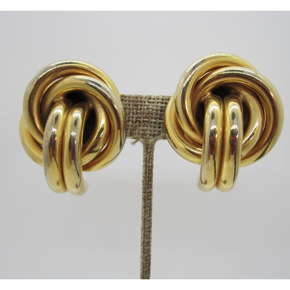 Vintage Gold Tone Knot Clip On Earrings Chunky 80s Maximalist Jewelry